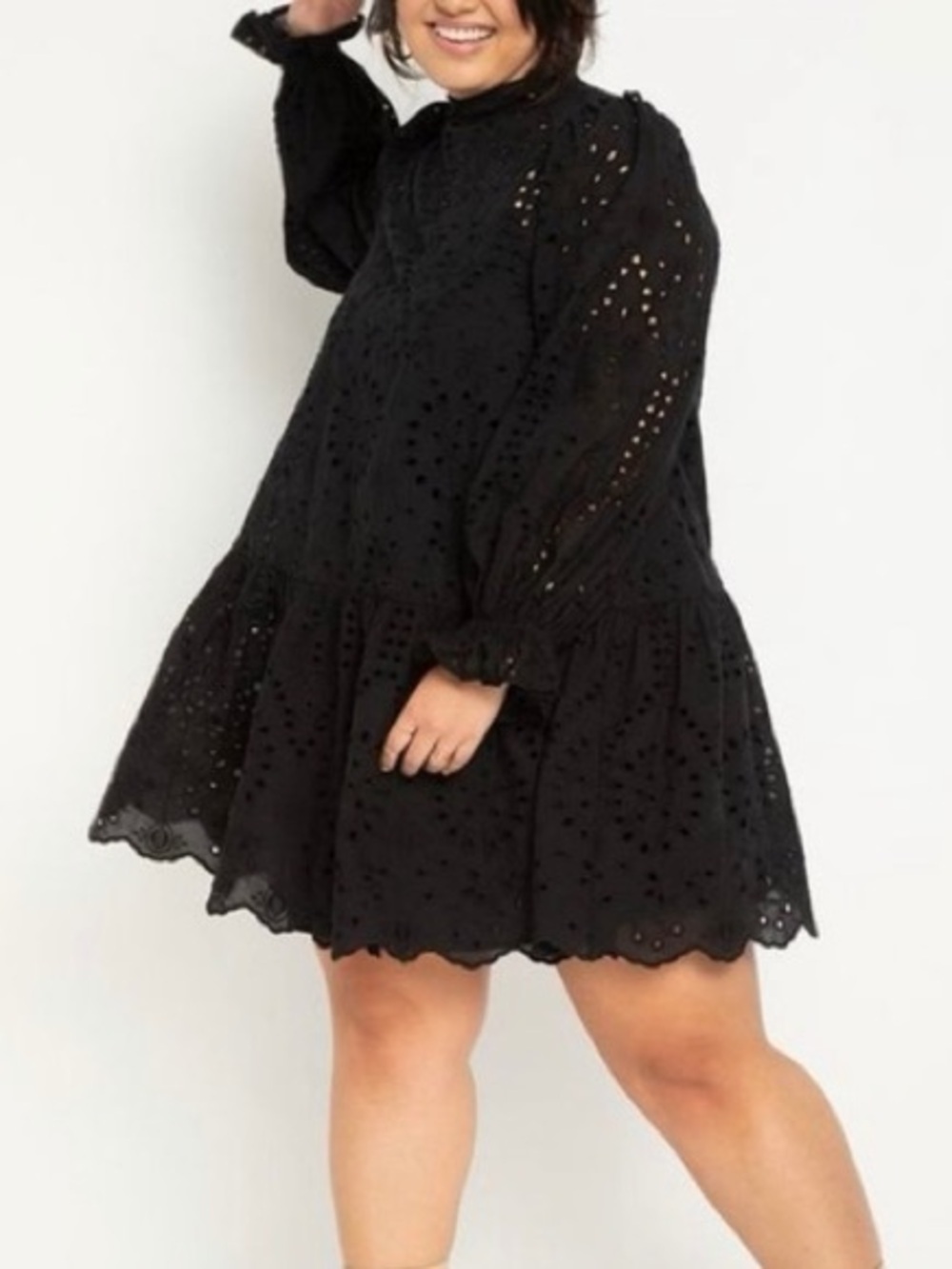 Eloquii Black Eyelet High Neck Long Sleeve Cotton Dress Size 18